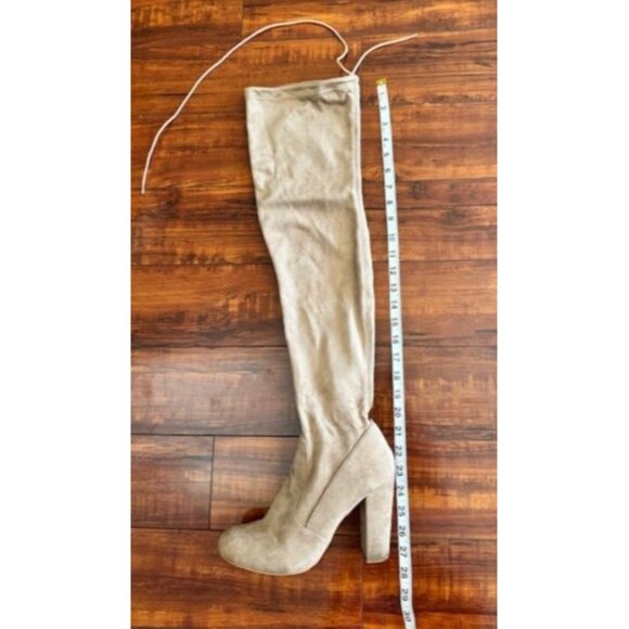 Lulu's Taupe Over-The-Knee Medieval Heeled Boots Side Zipper & Tie Closures 8.5 - Picture 9 of 9
